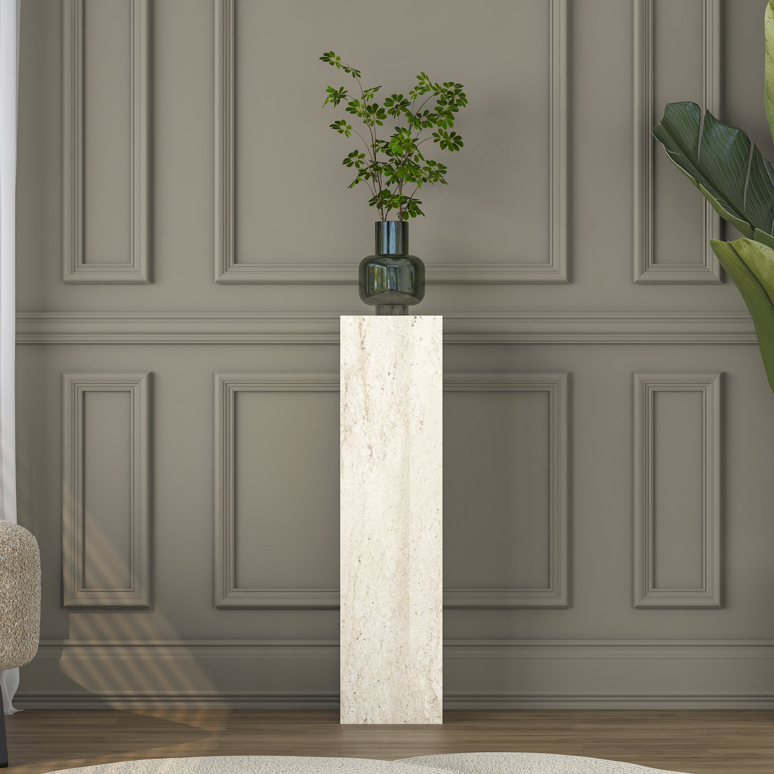 Rani AD103 Modern Gizli Bölmeli Sütun Yan Sehpa Traverten