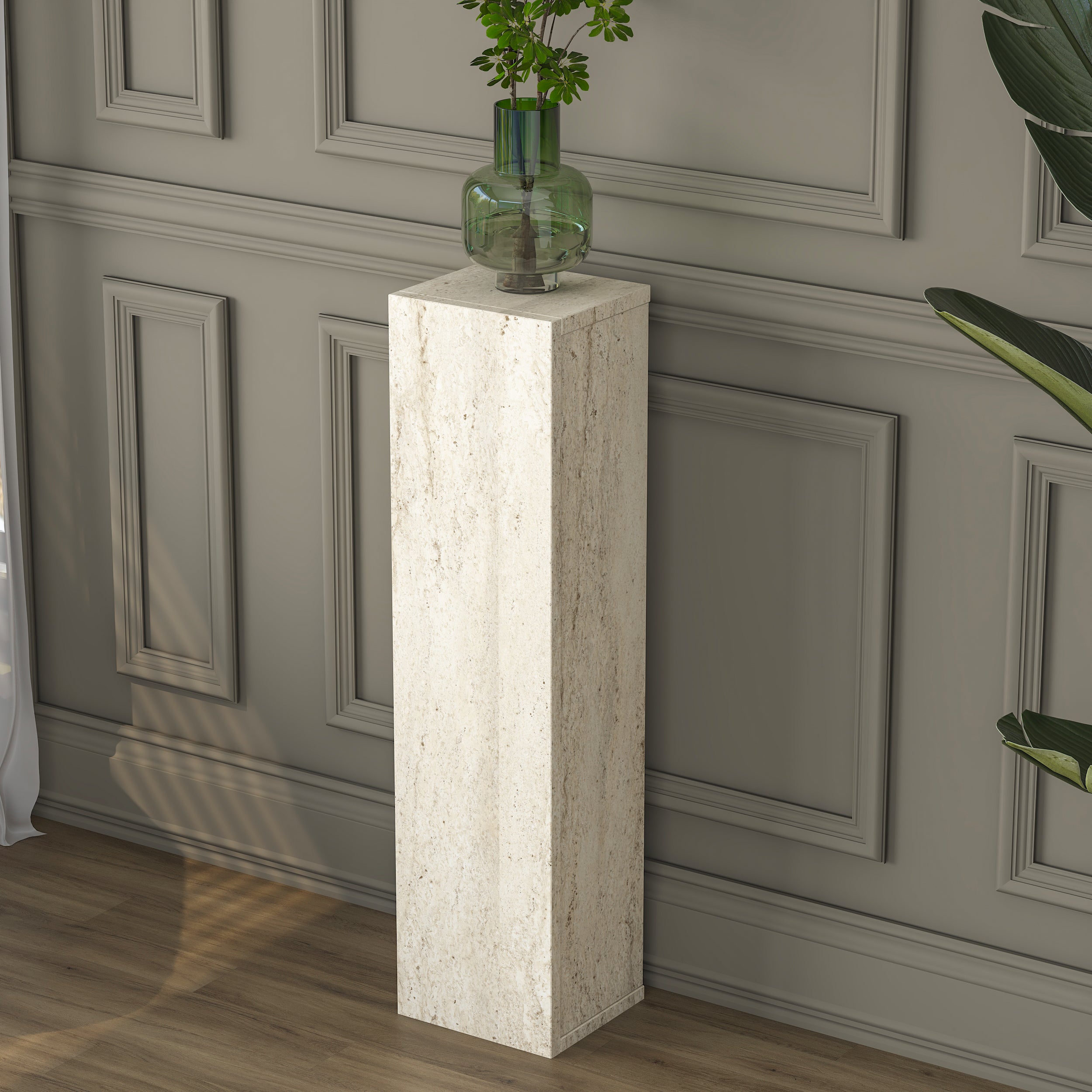 Rani AD103 Modern Gizli Bölmeli Sütun Yan Sehpa Traverten