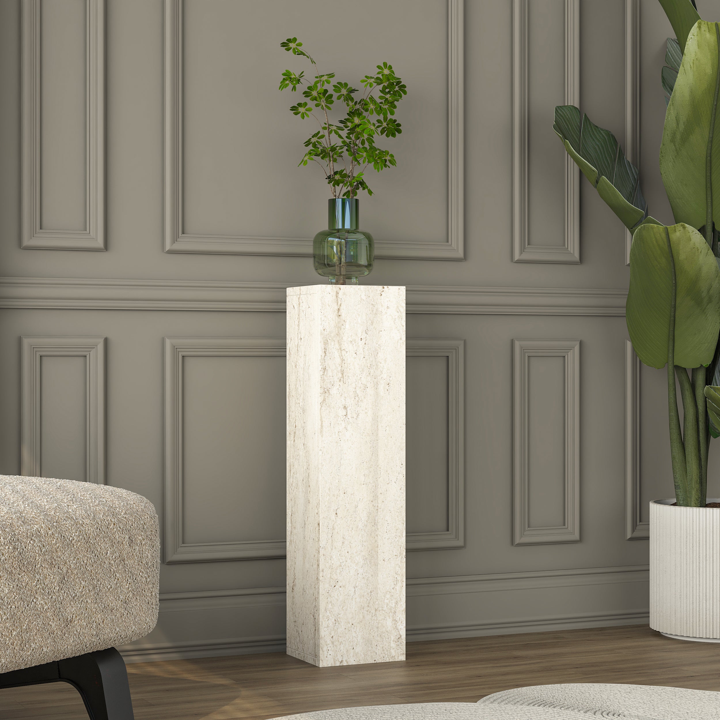 Rani AD103 Modern Gizli Bölmeli Sütun Yan Sehpa Traverten