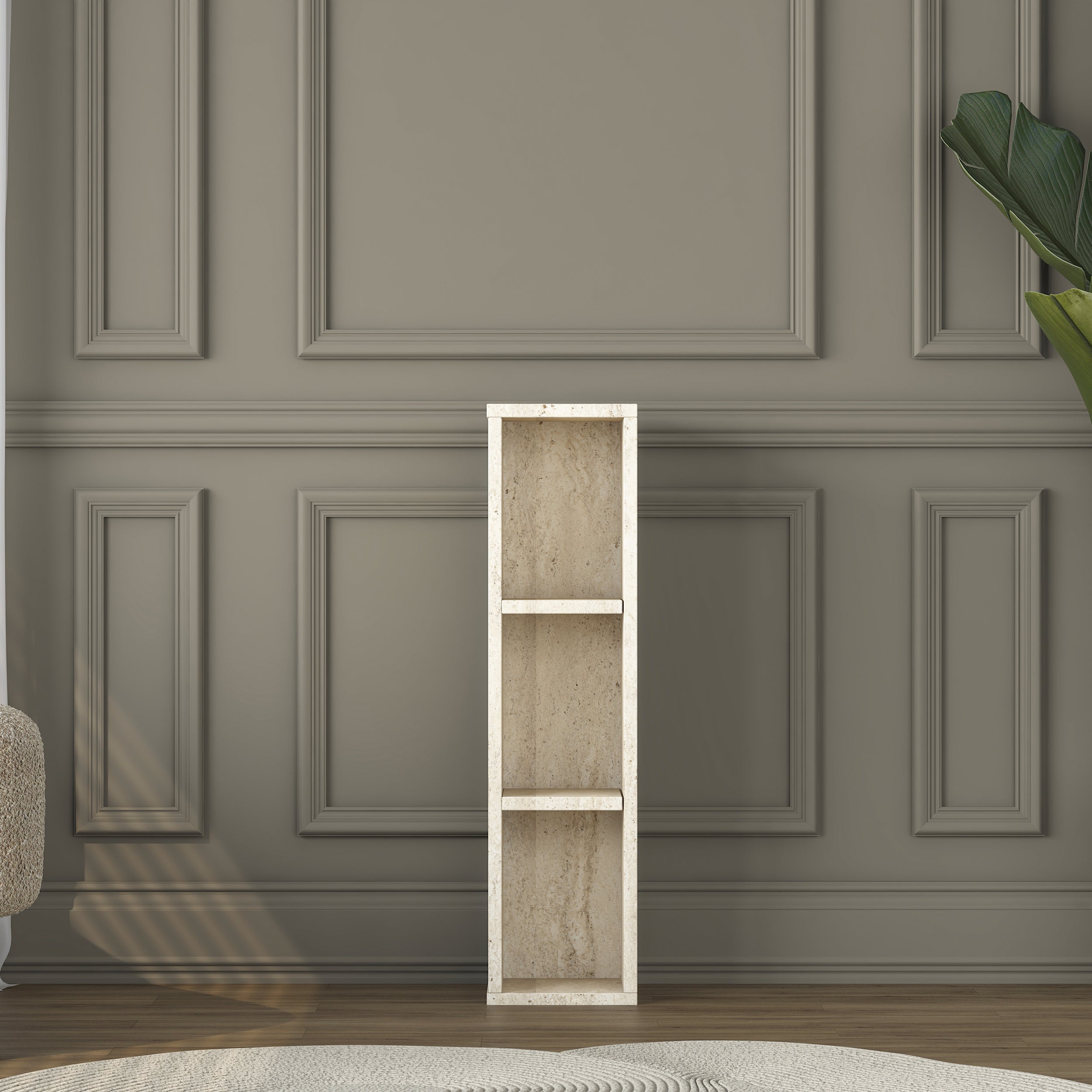 Rani AD103 Modern Gizli Bölmeli Sütun Yan Sehpa Traverten