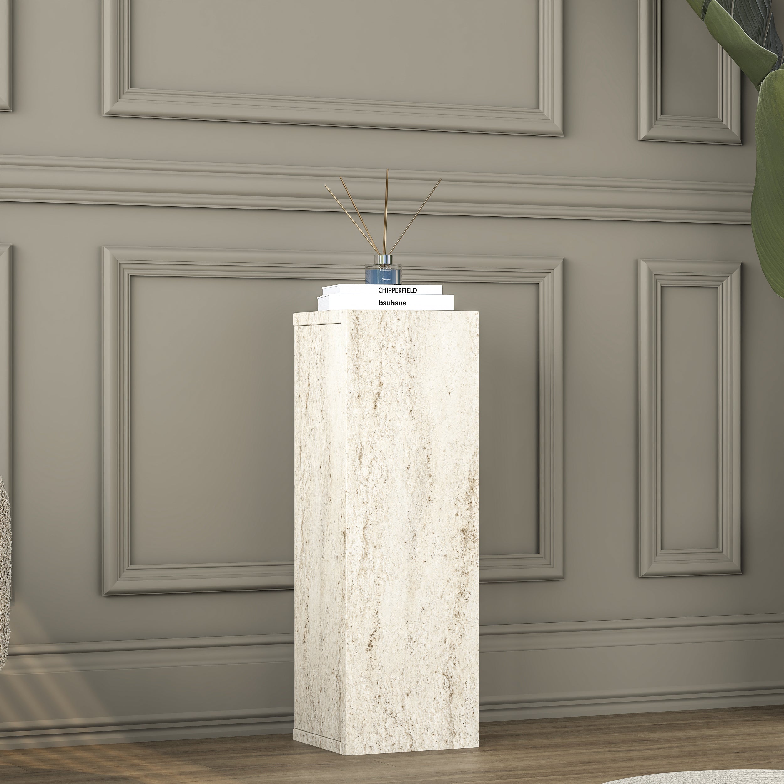 Rani AD104 Modern Gizli Bölmeli Sütun Yan Sehpa Traverten