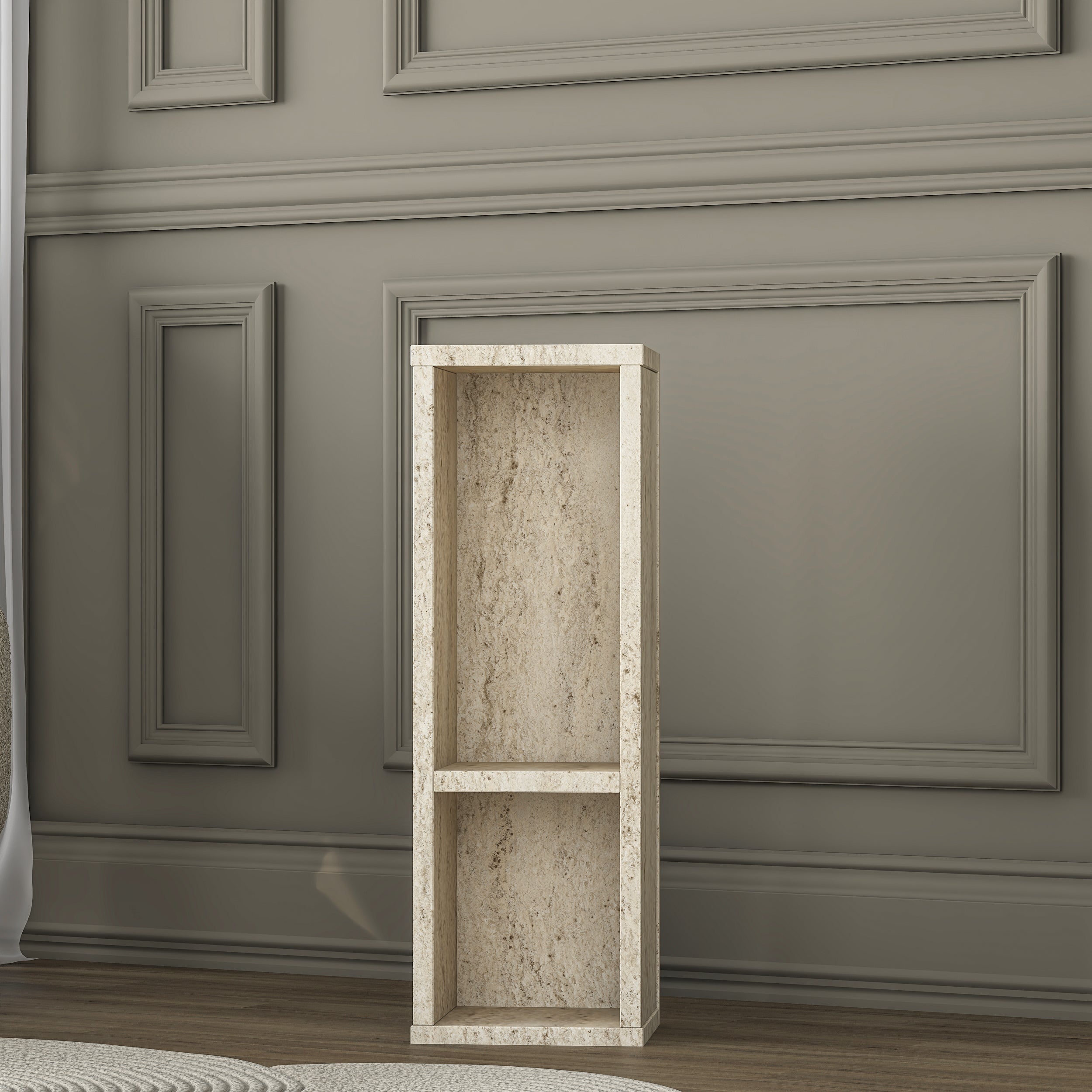 Rani AD104 Modern Gizli Bölmeli Sütun Yan Sehpa Traverten