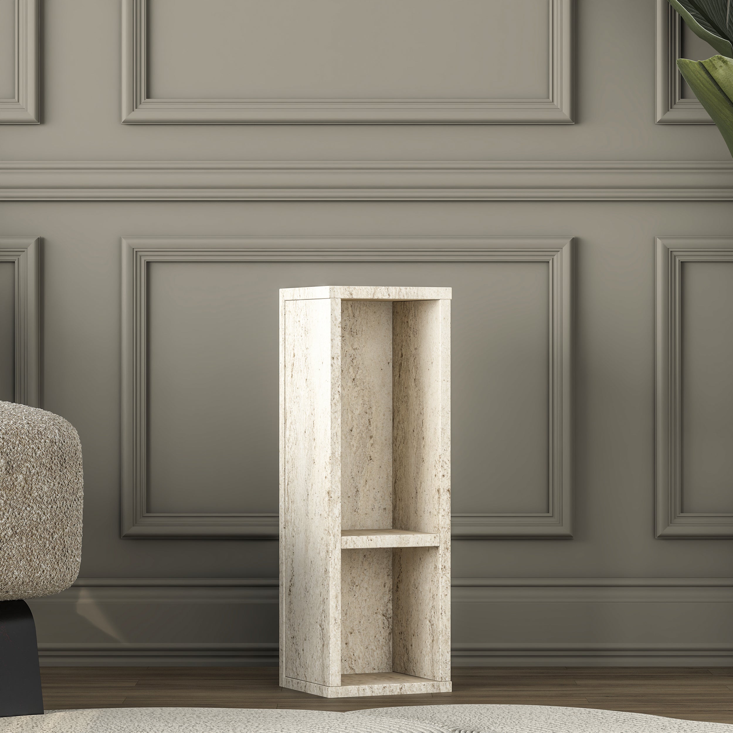 Rani AD104 Modern Gizli Bölmeli Sütun Yan Sehpa Traverten