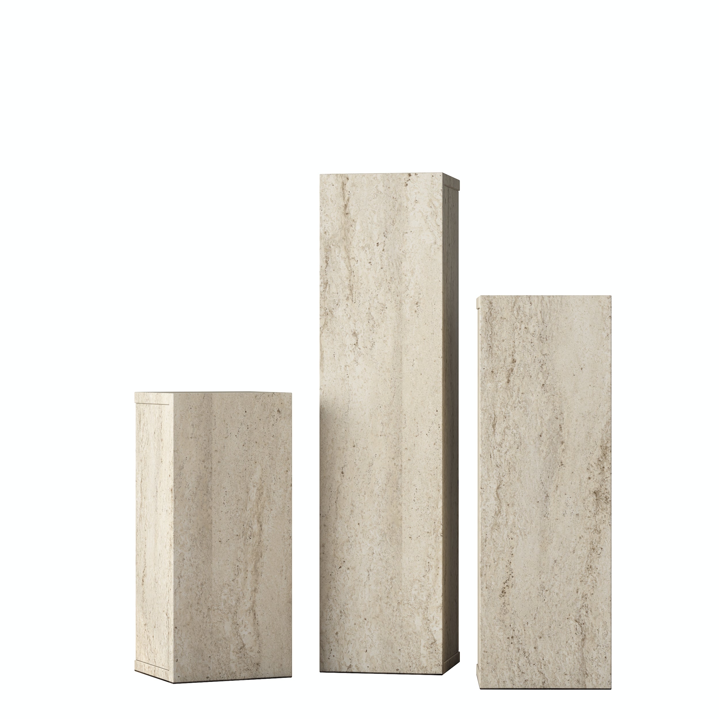 Rani AD106 Modern Gizli Bölmeli Sütun Yan Sehpa Takımı Traverten