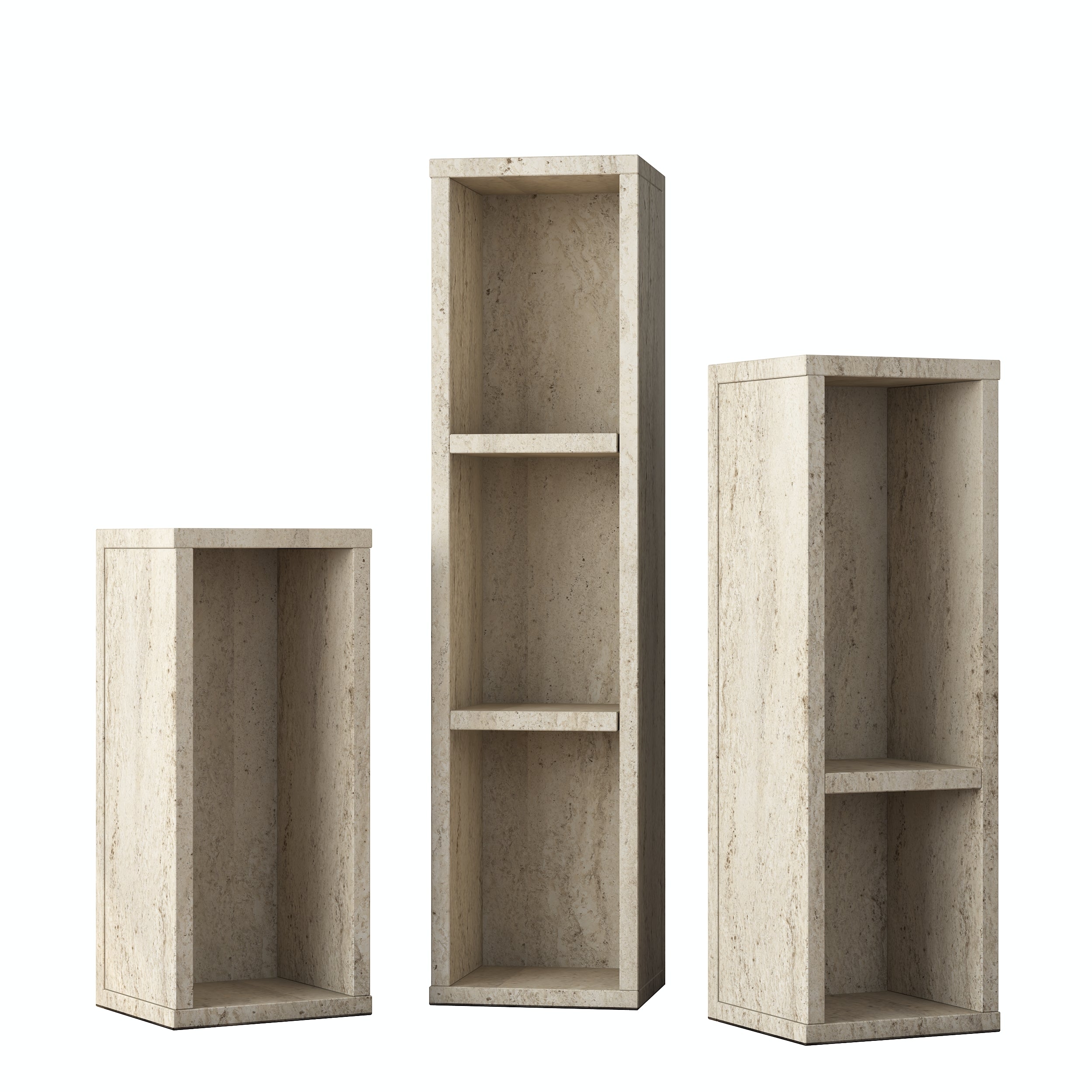 Rani AD106 Modern Gizli Bölmeli Sütun Yan Sehpa Takımı Traverten