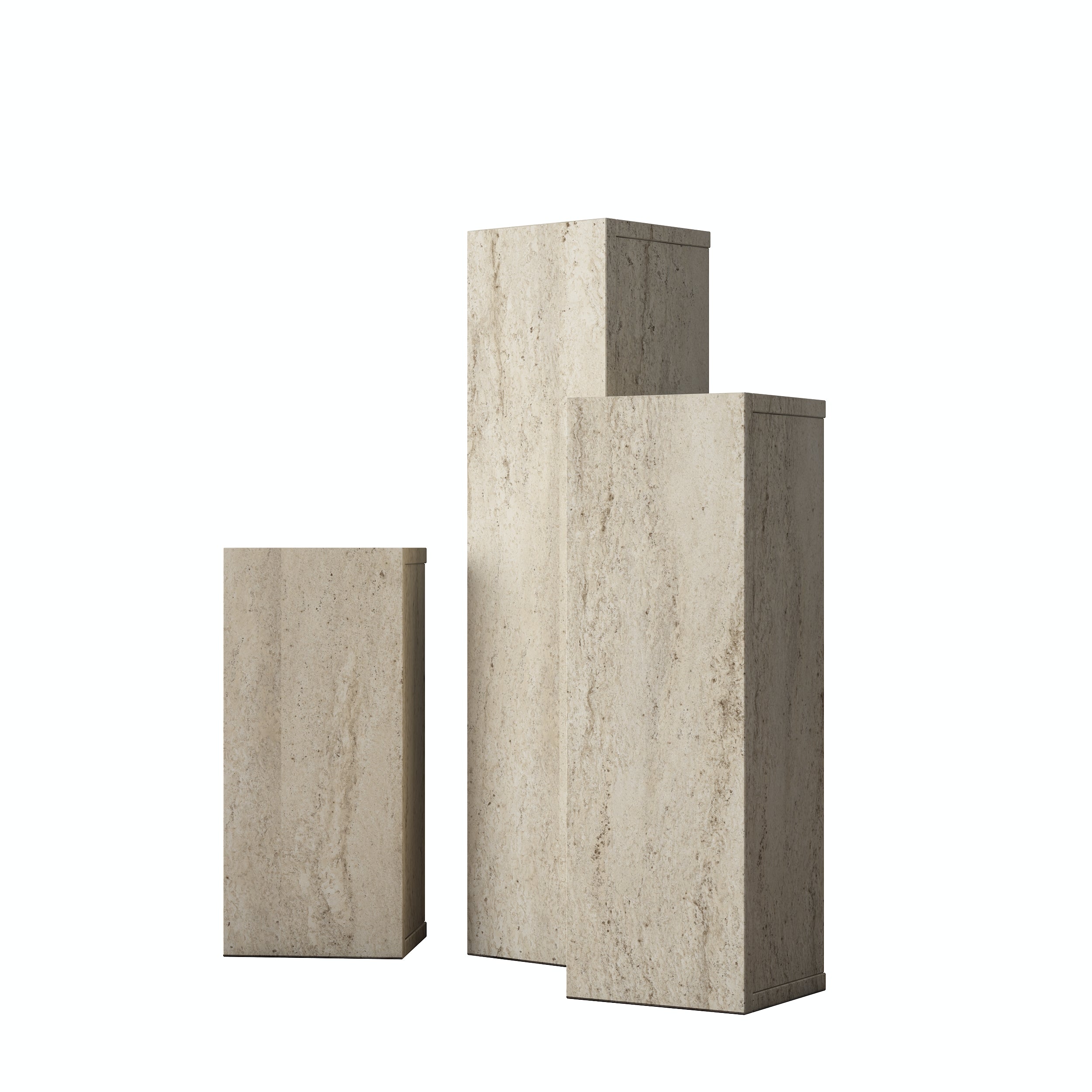 Rani AD106 Modern Gizli Bölmeli Sütun Yan Sehpa Takımı Traverten