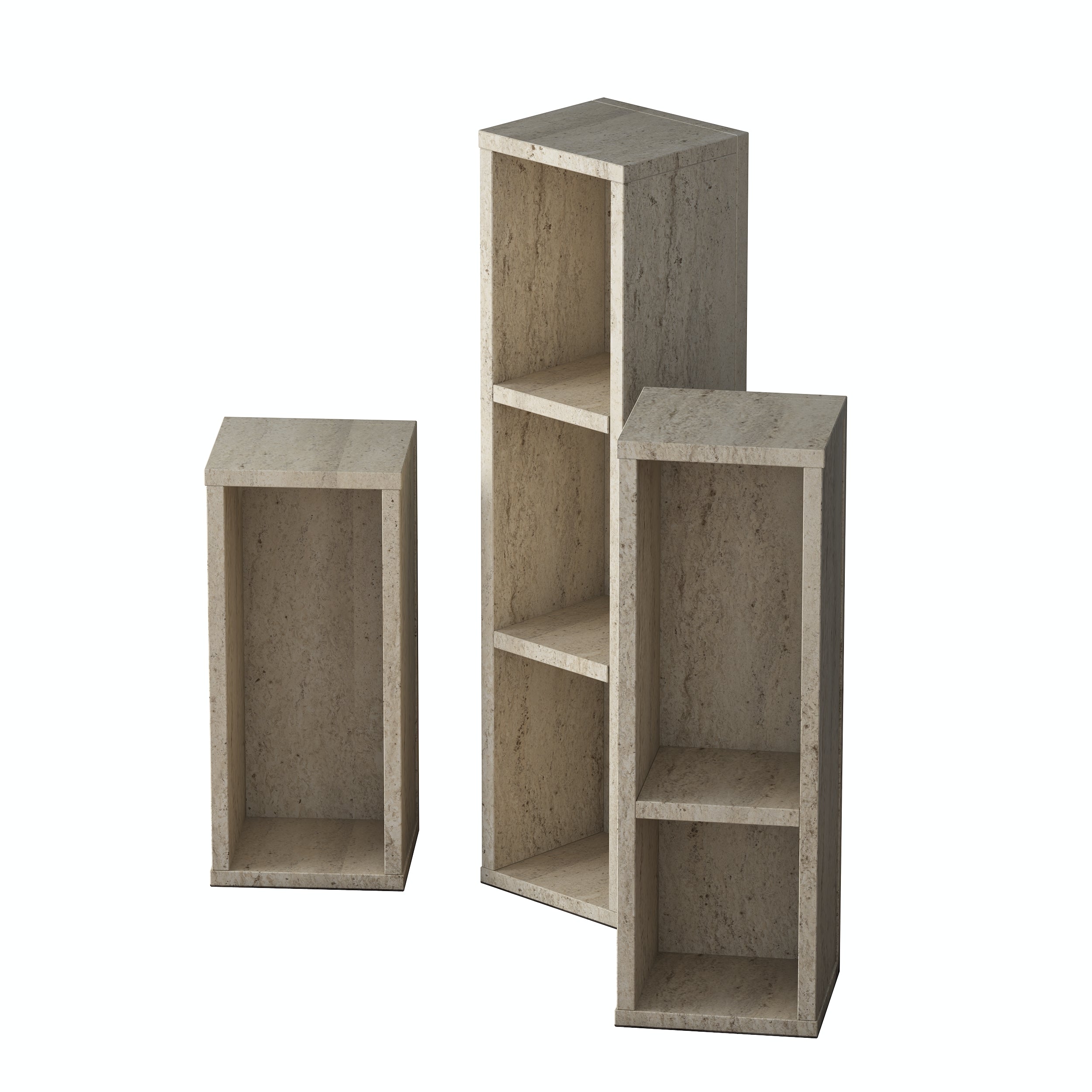 Rani AD106 Modern Gizli Bölmeli Sütun Yan Sehpa Takımı Traverten