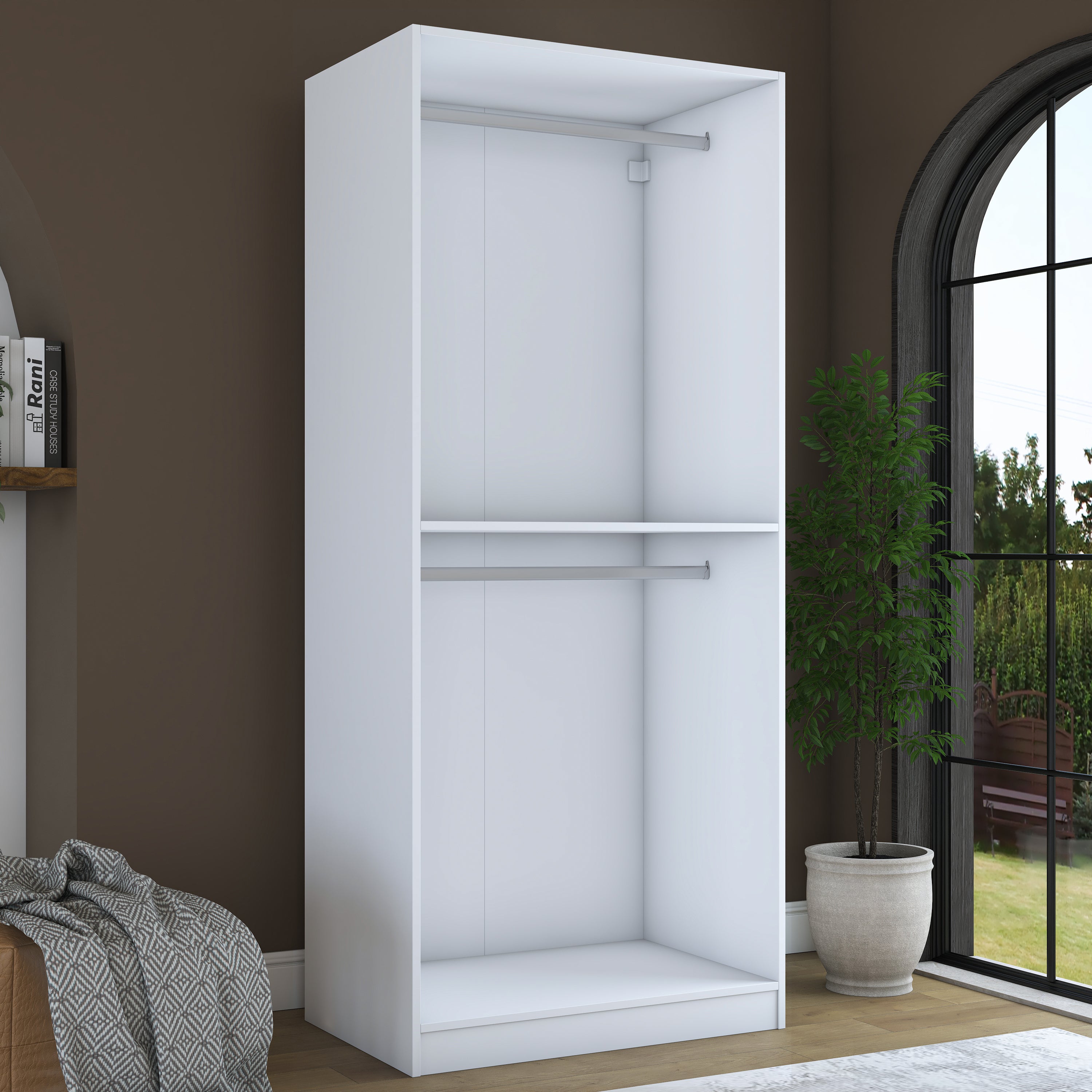 Rani BA230 Ayna Kapaklı Gardırop Raflı 2 Askılı 2 Kapaklı Elbise Dolabı Beyaz