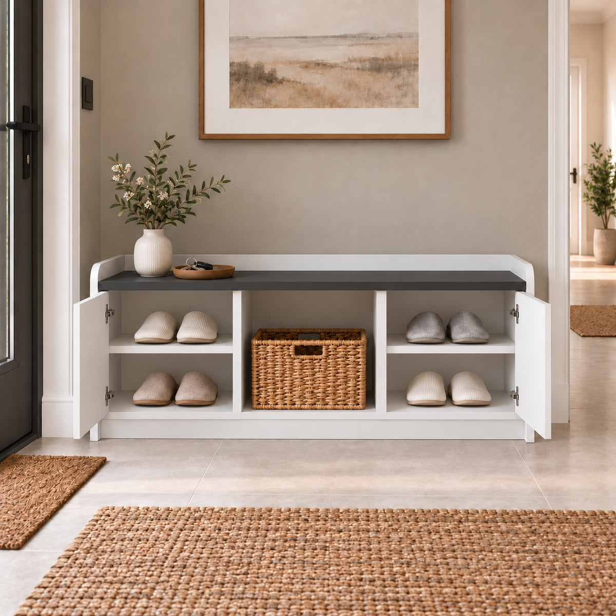 Rani EB106 Modern Ayakkabılık Ayakkabı Dolabı Beyaz - Antrasit
