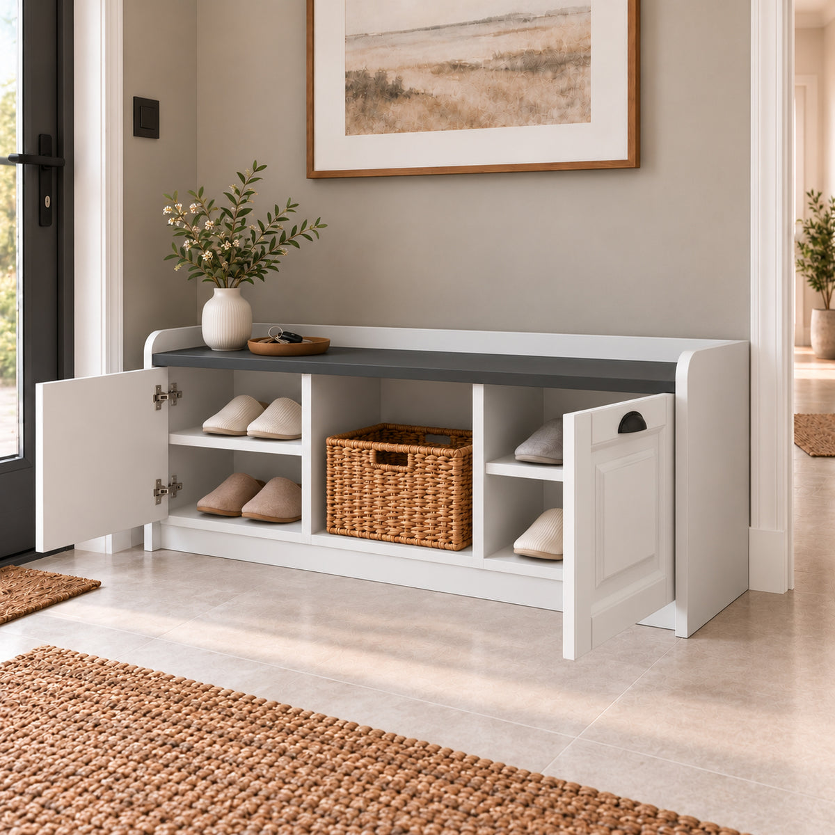 Rani EB106 Modern Ayakkabılık Ayakkabı Dolabı Beyaz - Antrasit