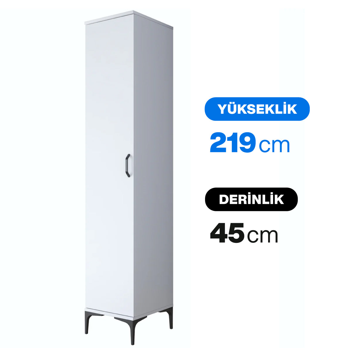Rani JE250 Çok Amaçlı Dolap Tek Kapaklı 5 Raflı Kiler Mutfak Dolabı Beyaz