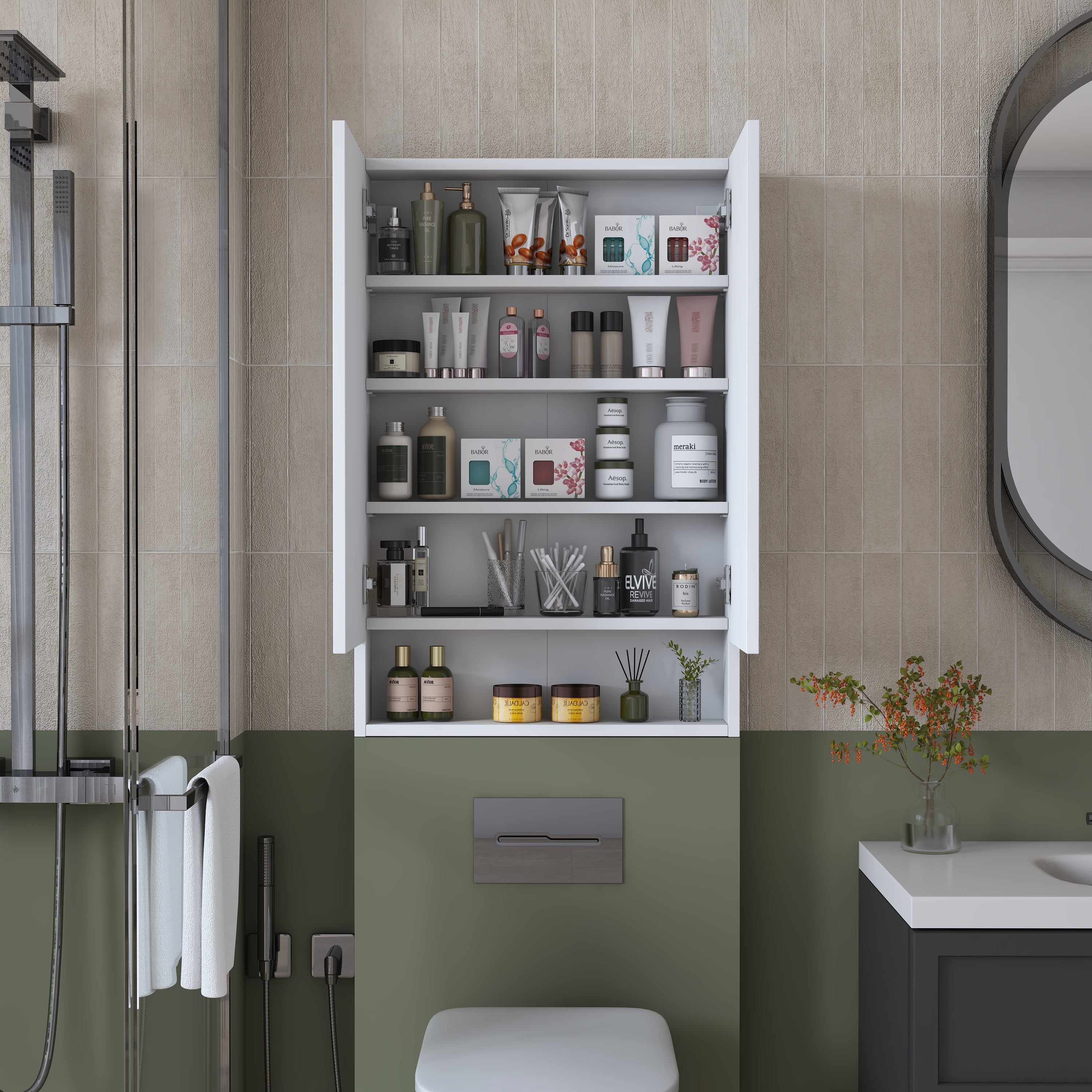 Rani KB111 Kapaklı Banyo Dolabı Raflı Klozet Üstü Çok Amaçlı Dolap Beyaz