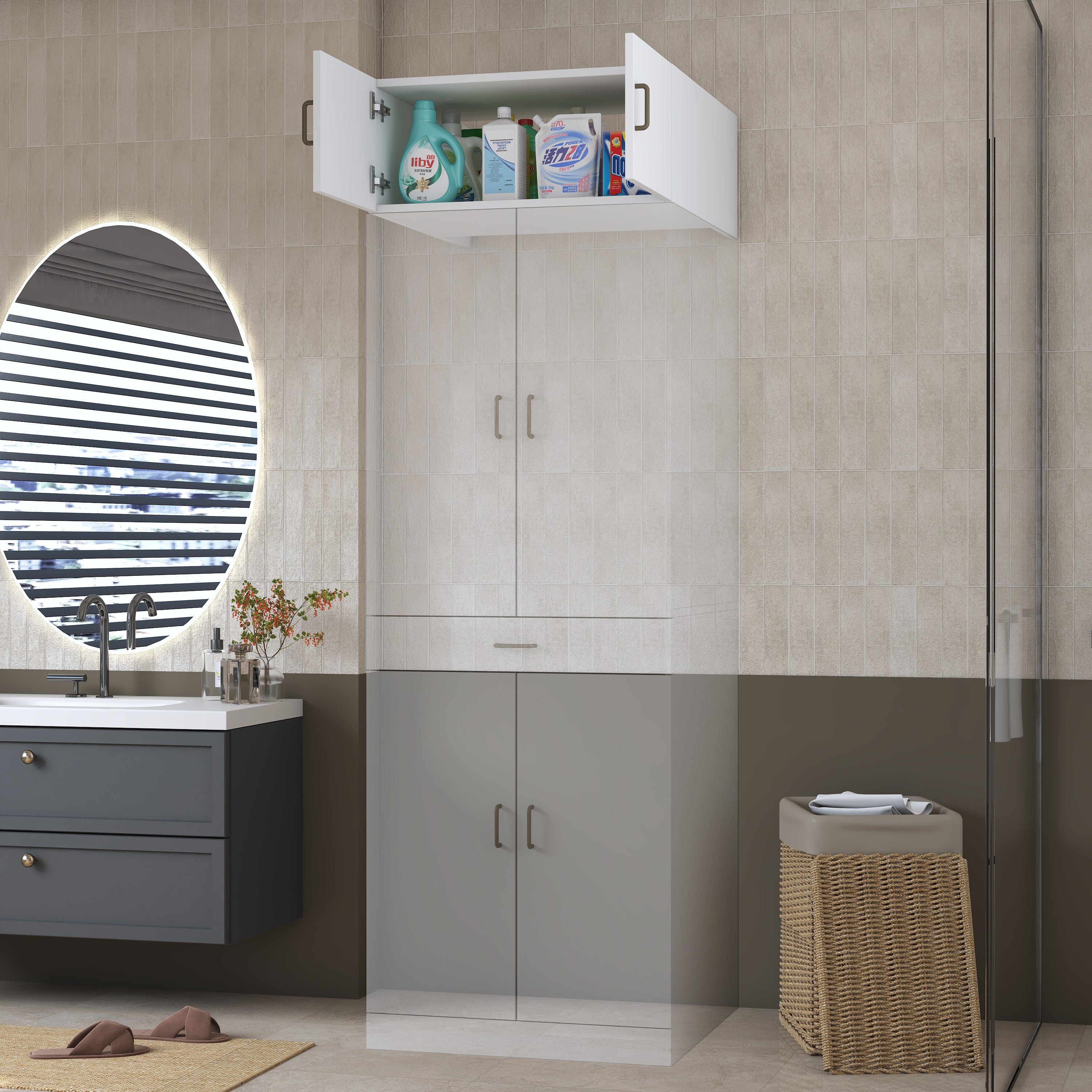 Rani KD128 Çamaşır Makinesi Dolabı 2 Kapaklı Üst Modül Beyaz