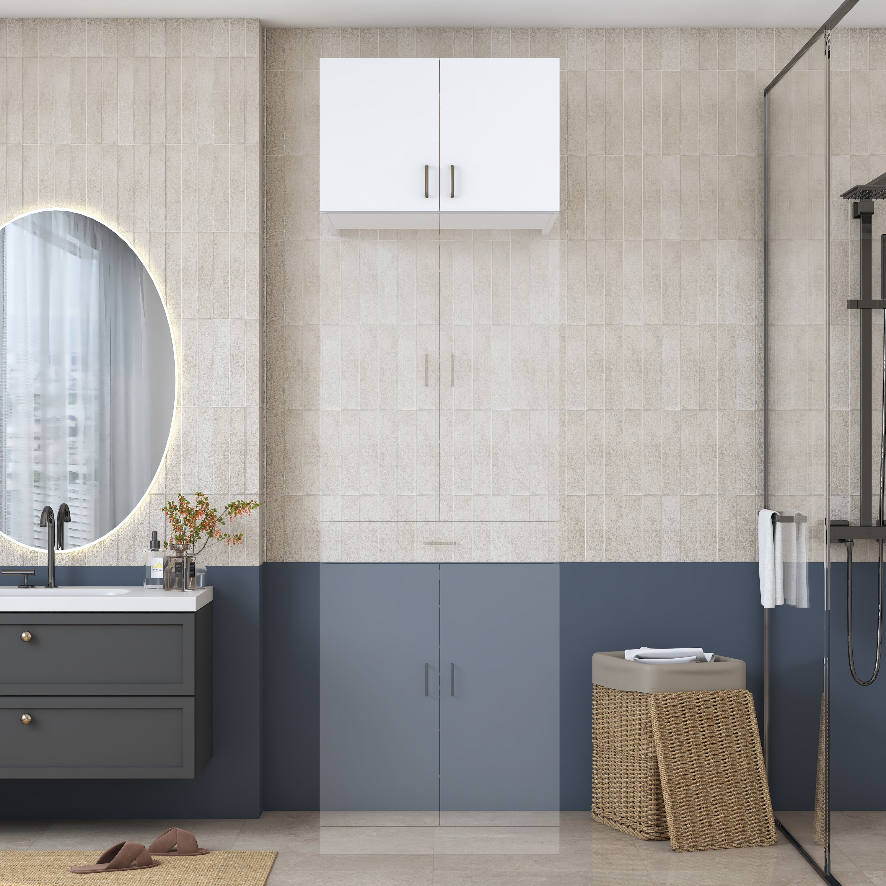 Rani KD129 Çamaşır Makinesi Dolabı 2 Kapaklı Üst Modül Beyaz