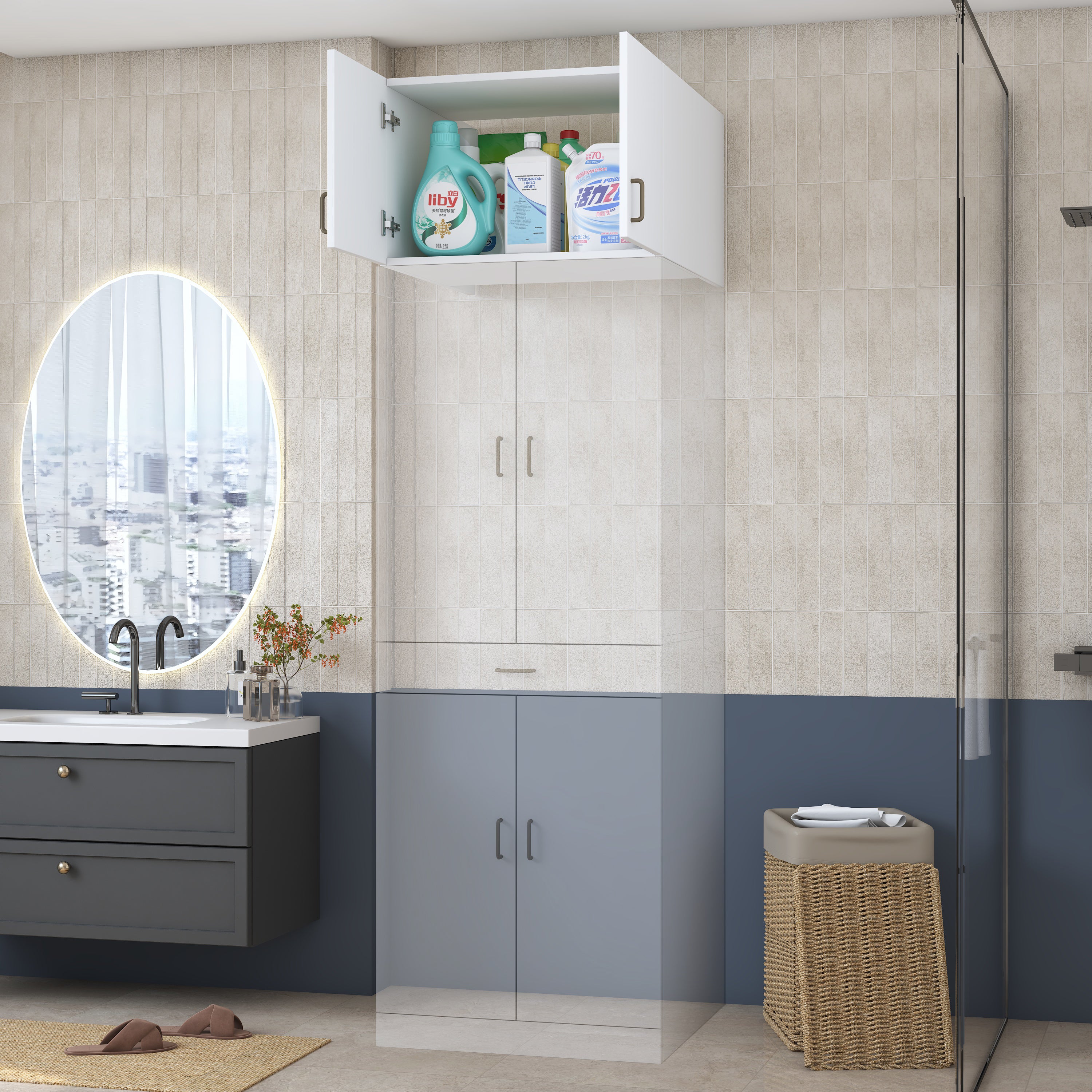 Rani KD129 Çamaşır Makinesi Dolabı 2 Kapaklı Üst Modül Beyaz