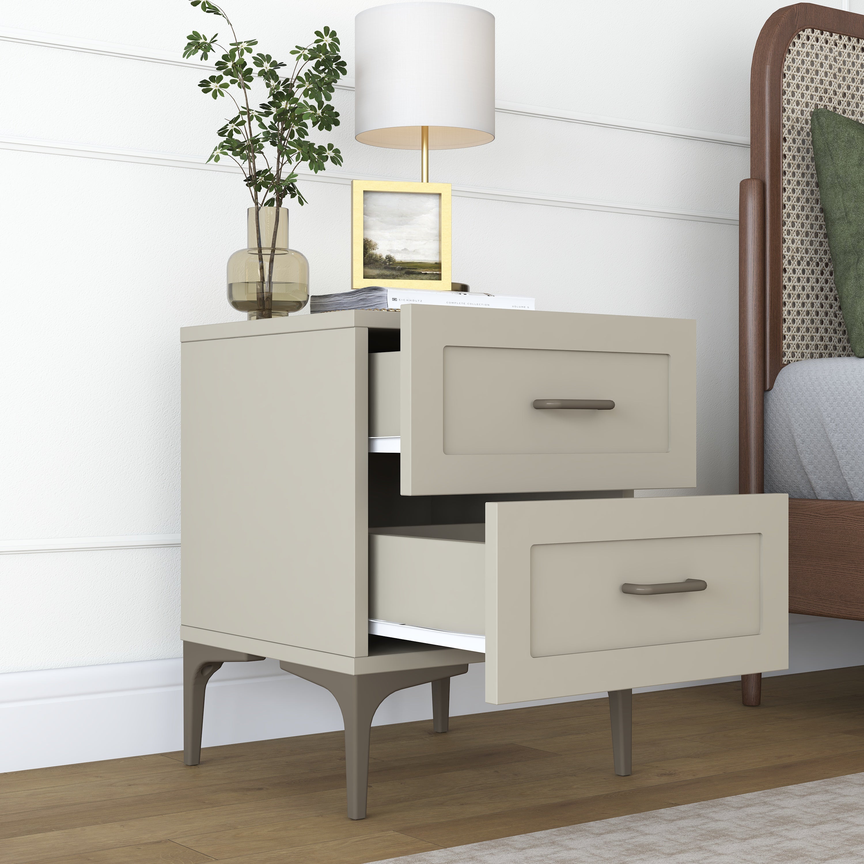Rani BD119 Modern Membran Kapaklı Komodin 2 Çekmeceli Ayaklı Yatak Odası Kumtaşı