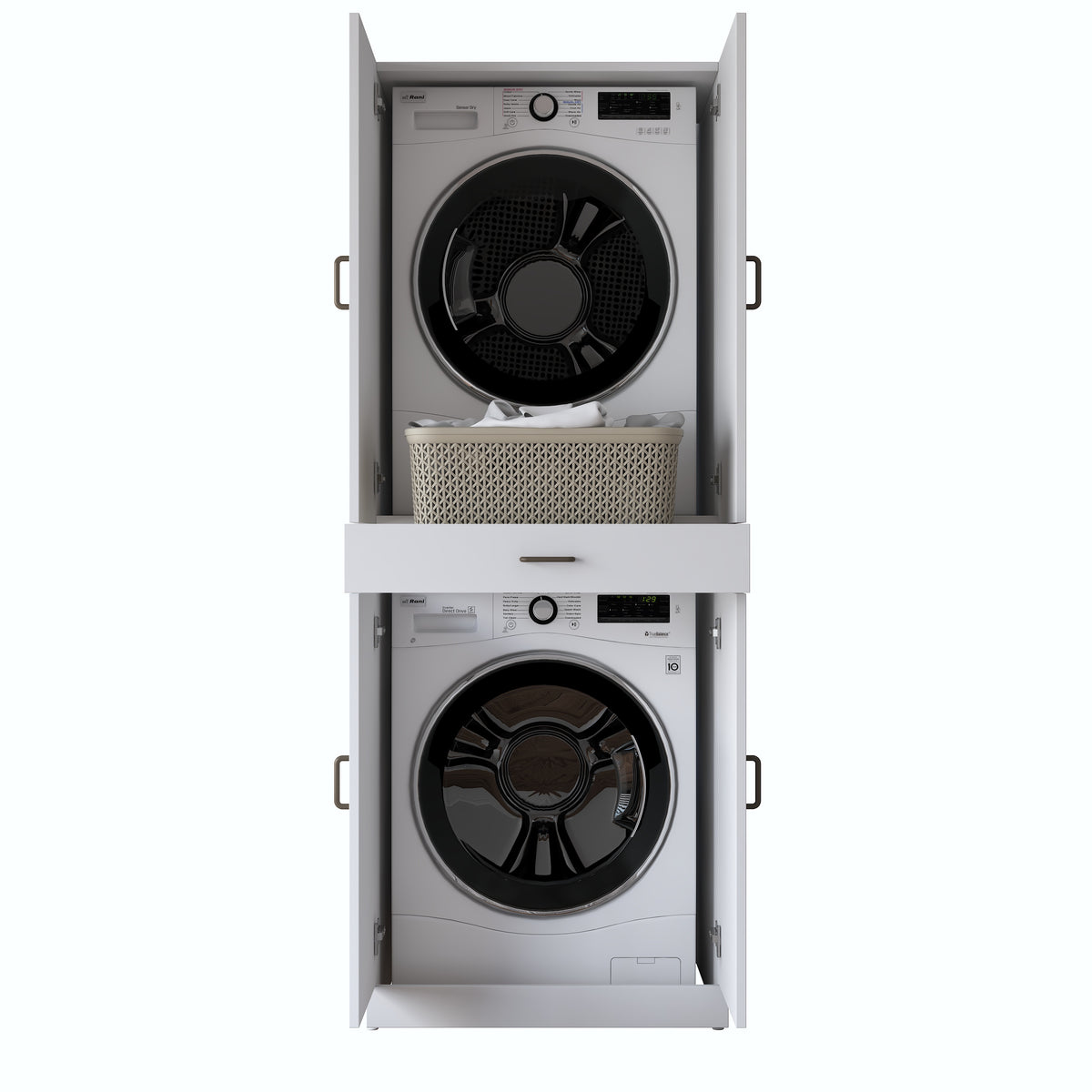 Rani KD127 Çamaşır Ve Kurutma Makinesi Dolabı 4 Kapaklı Çekmeceli Banyo Dolabı Beyaz