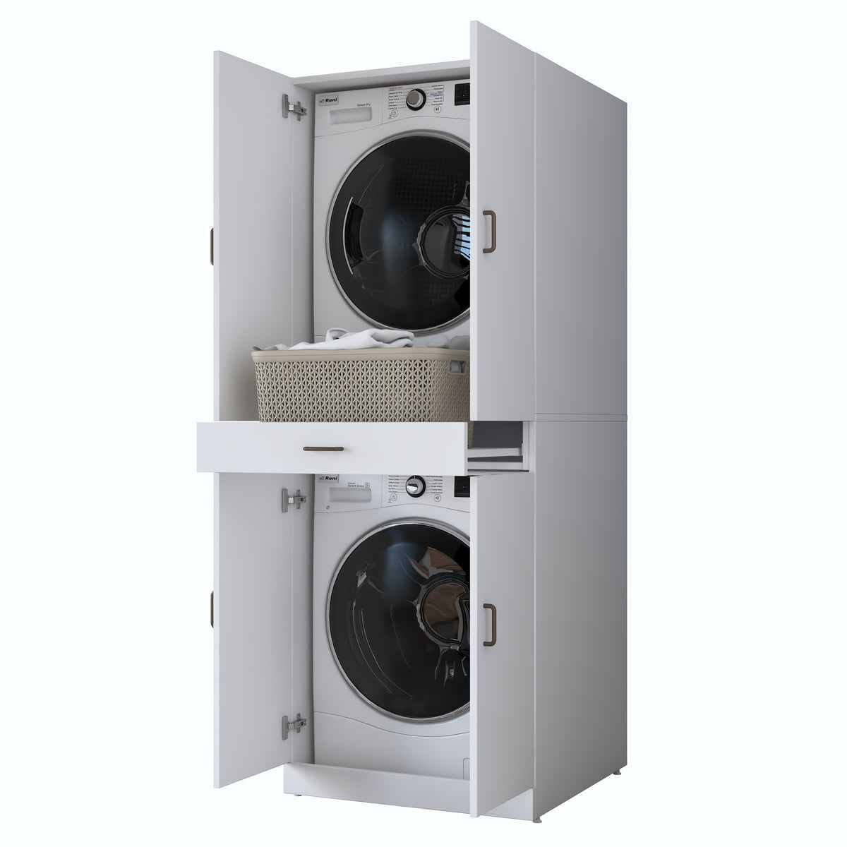 Rani KD127 Çamaşır Ve Kurutma Makinesi Dolabı 4 Kapaklı Çekmeceli Banyo Dolabı Beyaz