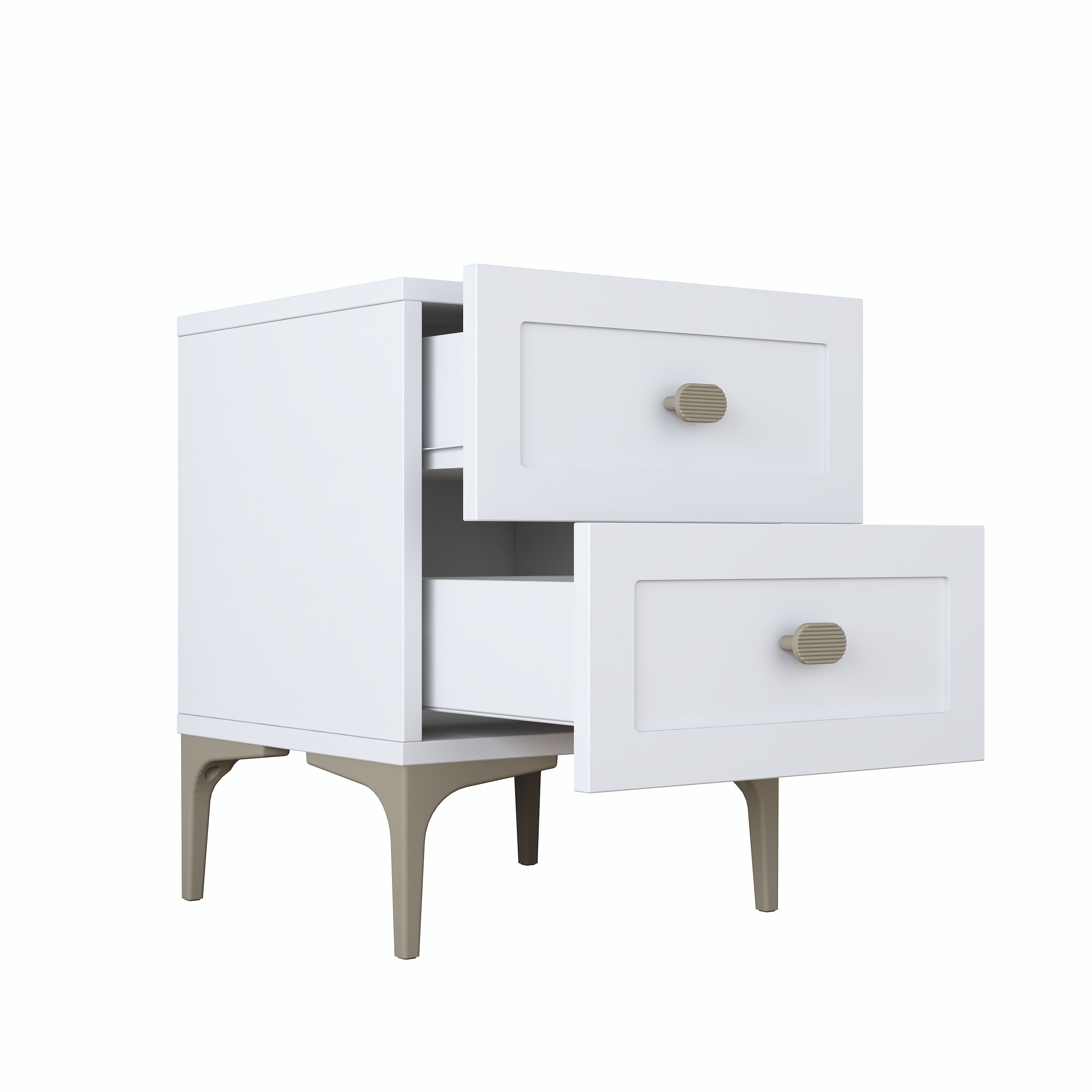 Rani BD117 Modern Membran Kapaklı Komodin 2 Çekmeceli Ayaklı Yatak Odası Beyaz