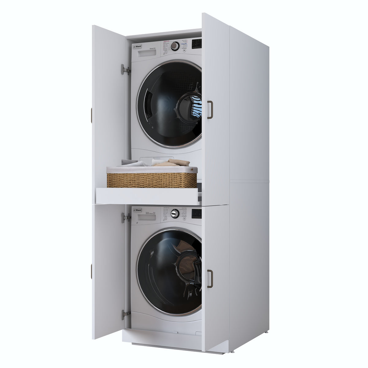 Rani KD126 Çamaşır Ve Kurutma Makinesi Dolabı 4 Kapaklı Çekmeceli Banyo Dolabı Beyaz