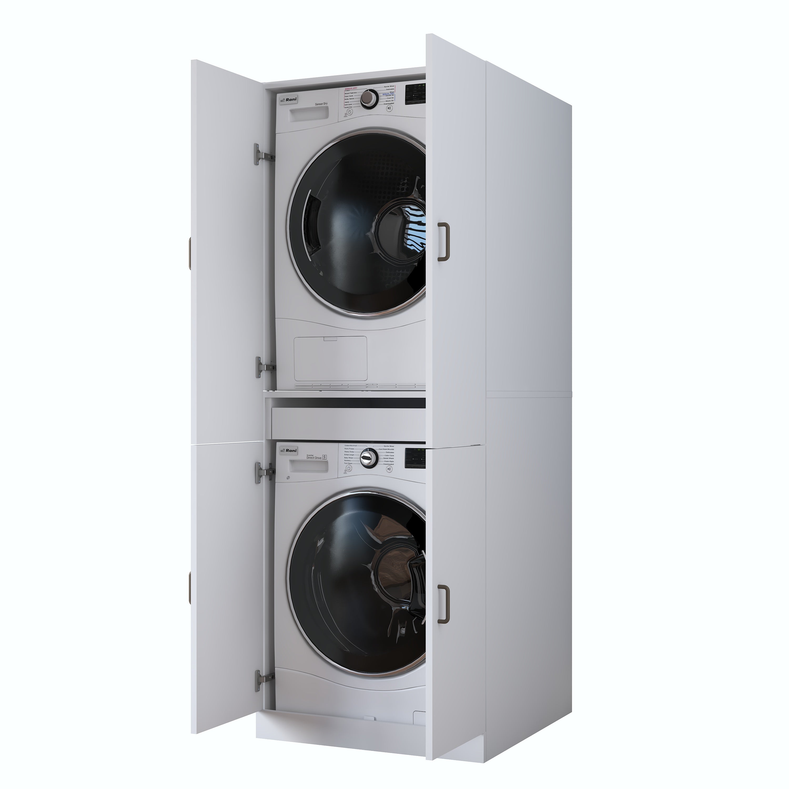 Rani KD126 Çamaşır Makinesi Dolabı 4 Kapaklı Çekmeceli Banyo Dolabı Beyaz