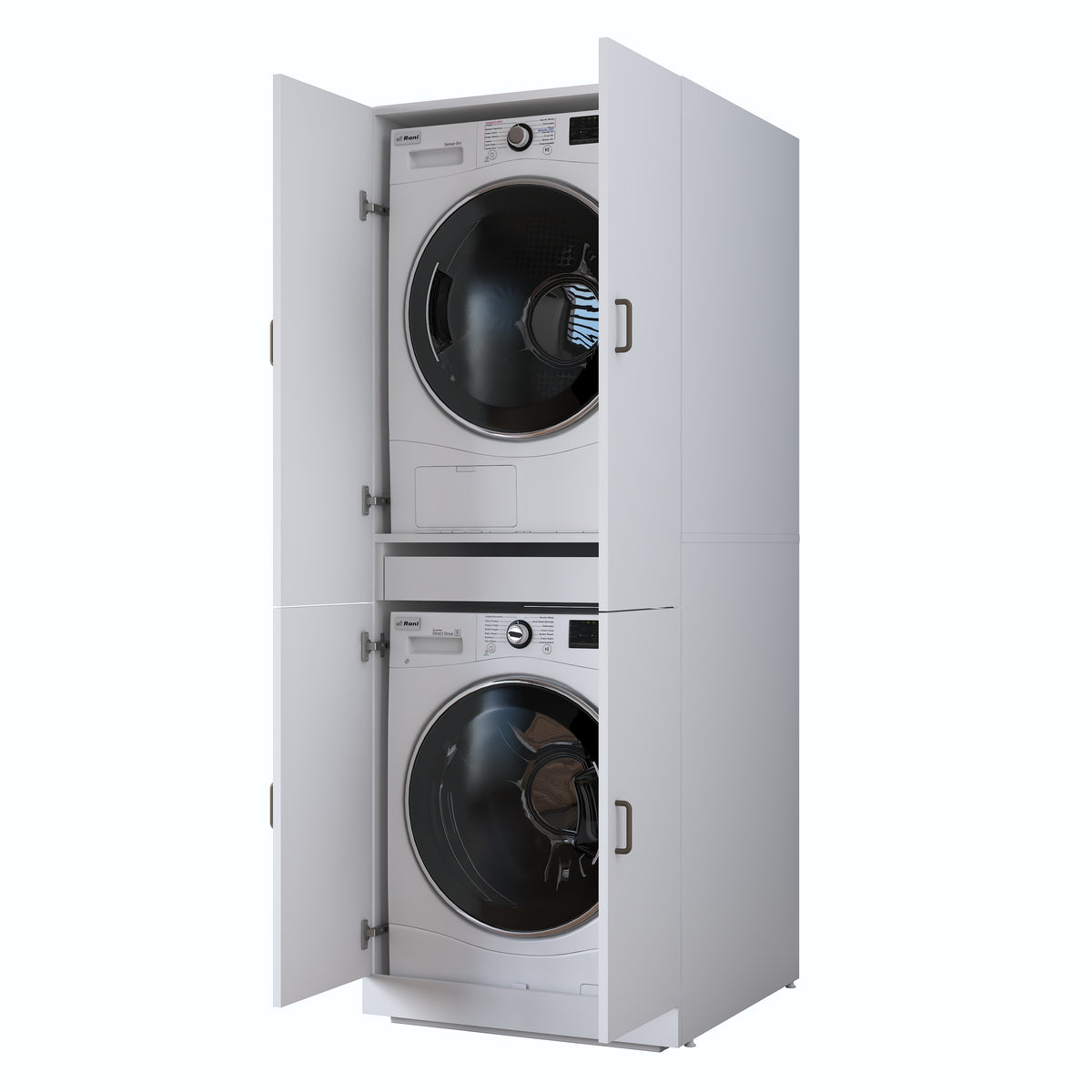 Rani KD126 Çamaşır Ve Kurutma Makinesi Dolabı 4 Kapaklı Çekmeceli Banyo Dolabı Beyaz