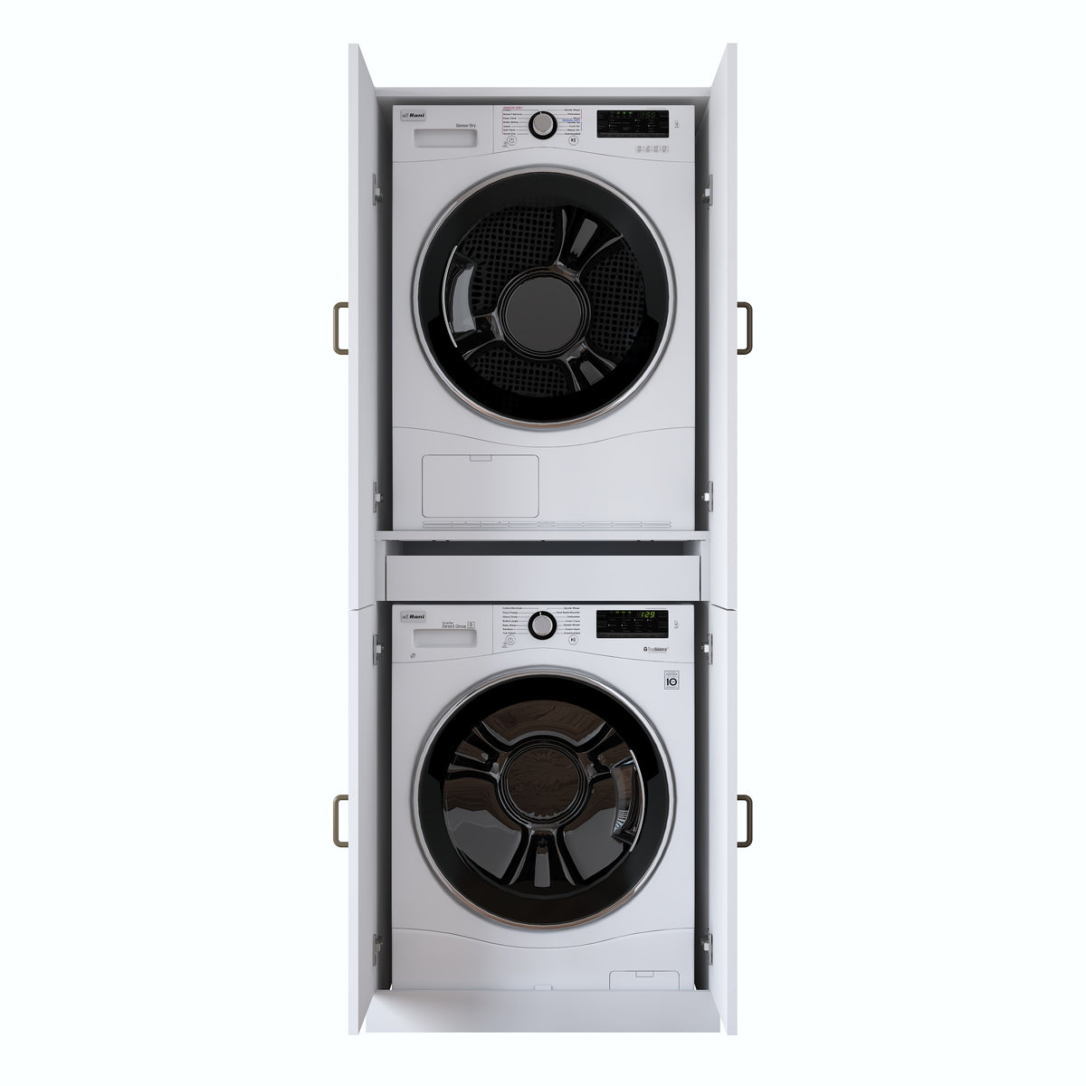 Rani KD126 Çamaşır Ve Kurutma Makinesi Dolabı 4 Kapaklı Çekmeceli Banyo Dolabı Beyaz