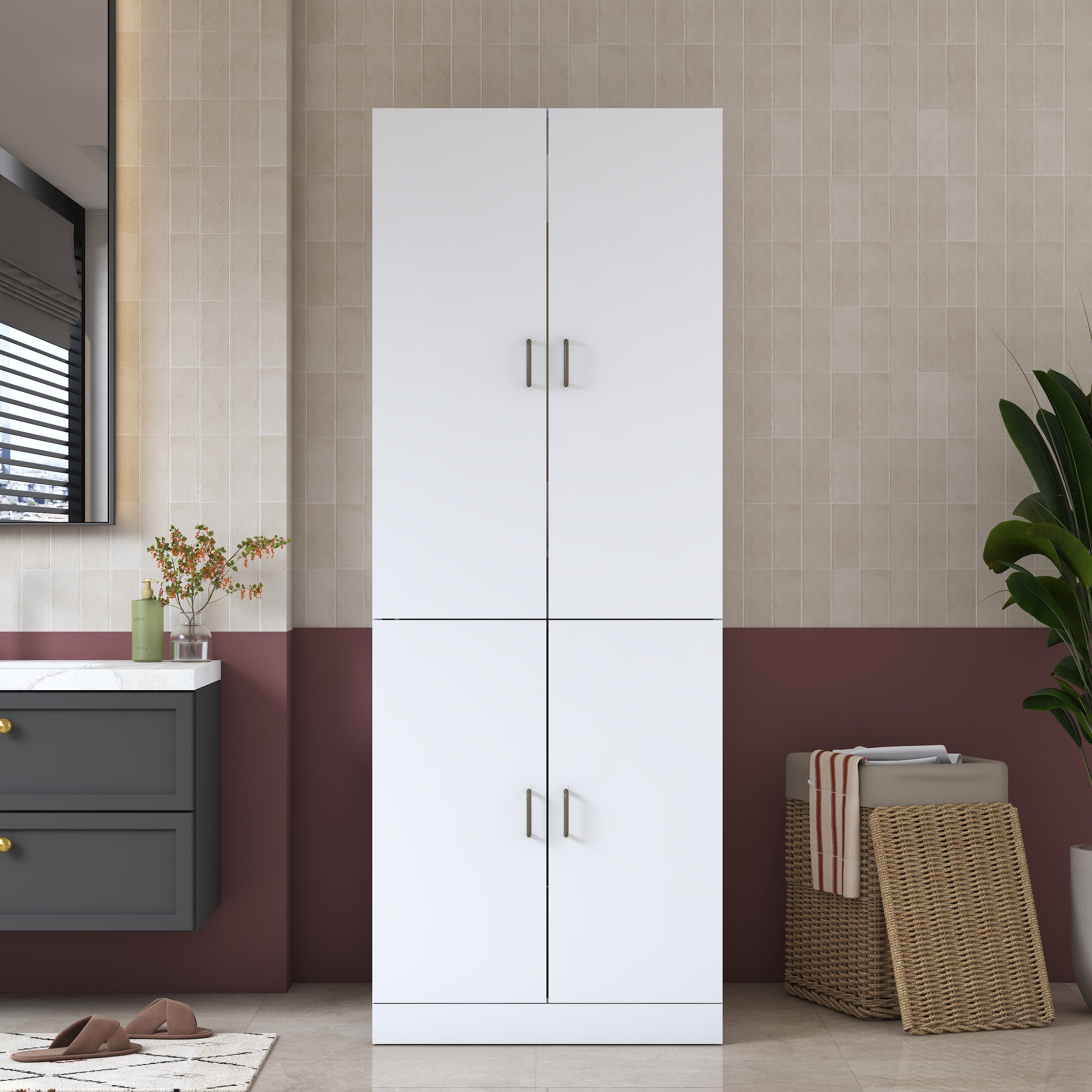 Rani KD126 Çamaşır Makinesi Dolabı 4 Kapaklı Çekmeceli Banyo Dolabı Beyaz