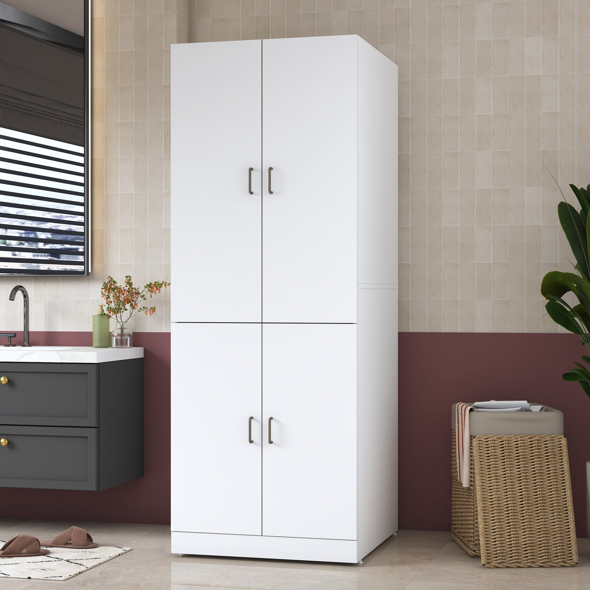 Rani KD126 Çamaşır Ve Kurutma Makinesi Dolabı 4 Kapaklı Çekmeceli Banyo Dolabı Beyaz