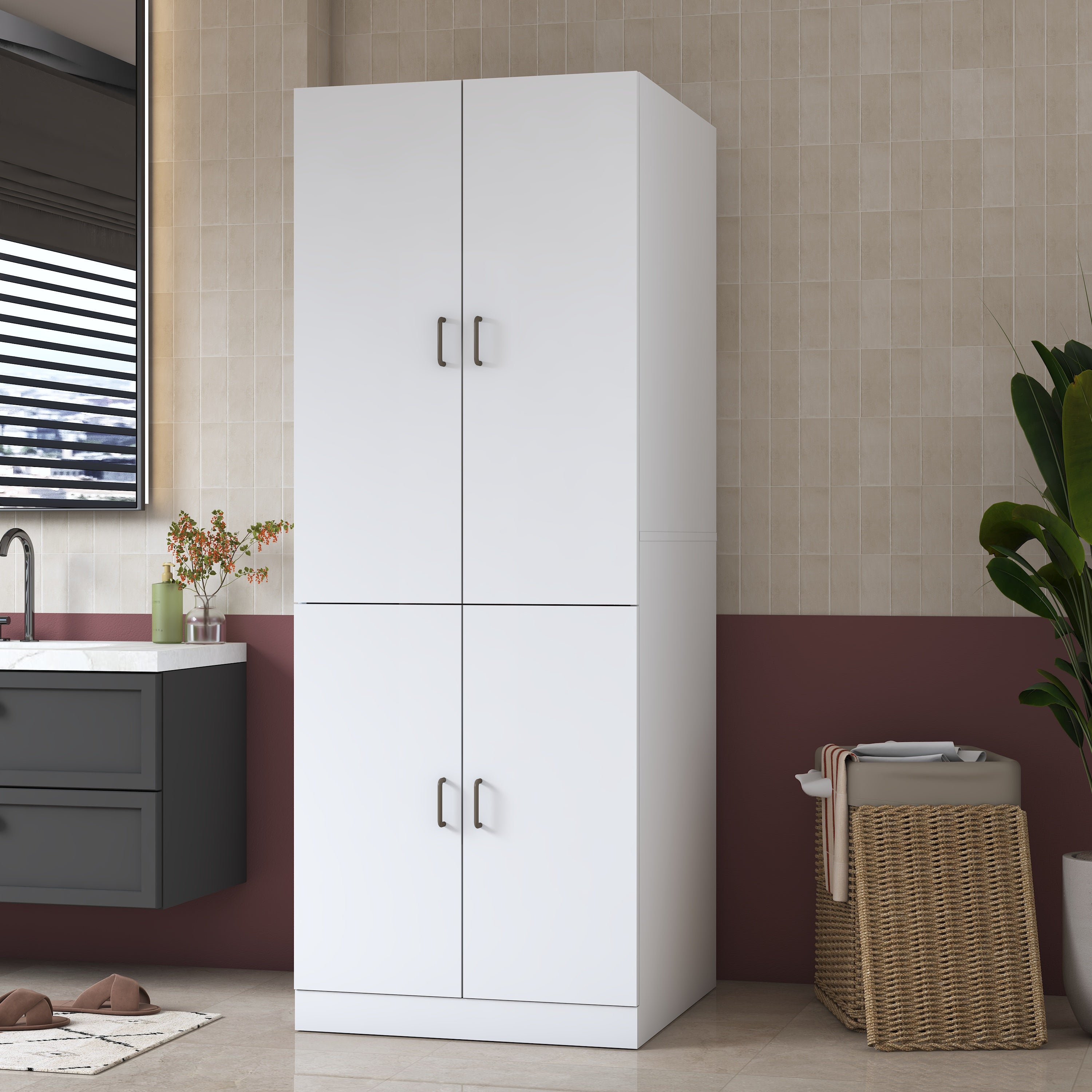 Rani KD126 Çamaşır Makinesi Dolabı 4 Kapaklı Çekmeceli Banyo Dolabı Beyaz