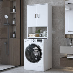 Rani KD139 Çamaşır Makinesi Dolabı 2 Kapaklı 2 Raflı Banyo Dolabı Beyaz