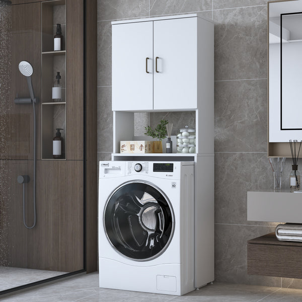 Rani KD139 Çamaşır Makinesi Dolabı 2 Kapaklı 2 Raflı Banyo Dolabı Beyaz