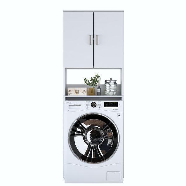 Rani KD139 Çamaşır Makinesi Dolabı 2 Kapaklı 2 Raflı Banyo Dolabı Beyaz