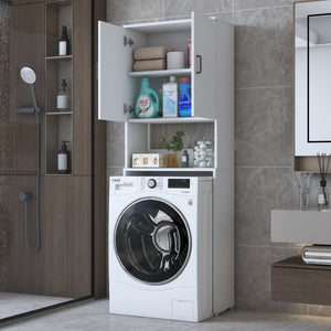 Rani KD139 Çamaşır Makinesi Dolabı 2 Kapaklı 2 Raflı Banyo Dolabı Beyaz