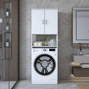 Rani KD139 Çamaşır Makinesi Dolabı 2 Kapaklı 2 Raflı Banyo Dolabı Beyaz