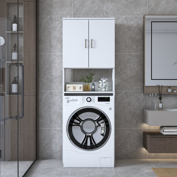 Rani KD139 Çamaşır Makinesi Dolabı 2 Kapaklı 2 Raflı Banyo Dolabı Beyaz