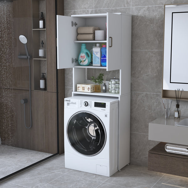 Rani KD139 Çamaşır Makinesi Dolabı 2 Kapaklı 2 Raflı Banyo Dolabı Beyaz