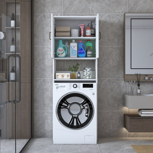 Rani KD139 Çamaşır Makinesi Dolabı 2 Kapaklı 2 Raflı Banyo Dolabı Beyaz