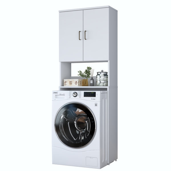 Rani KD139 Çamaşır Makinesi Dolabı 2 Kapaklı 2 Raflı Banyo Dolabı Beyaz