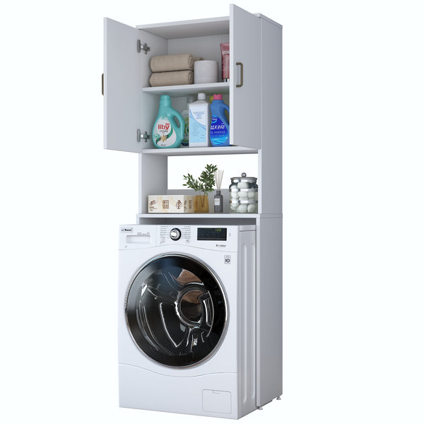 Rani KD139 Çamaşır Makinesi Dolabı 2 Kapaklı 2 Raflı Banyo Dolabı Beyaz