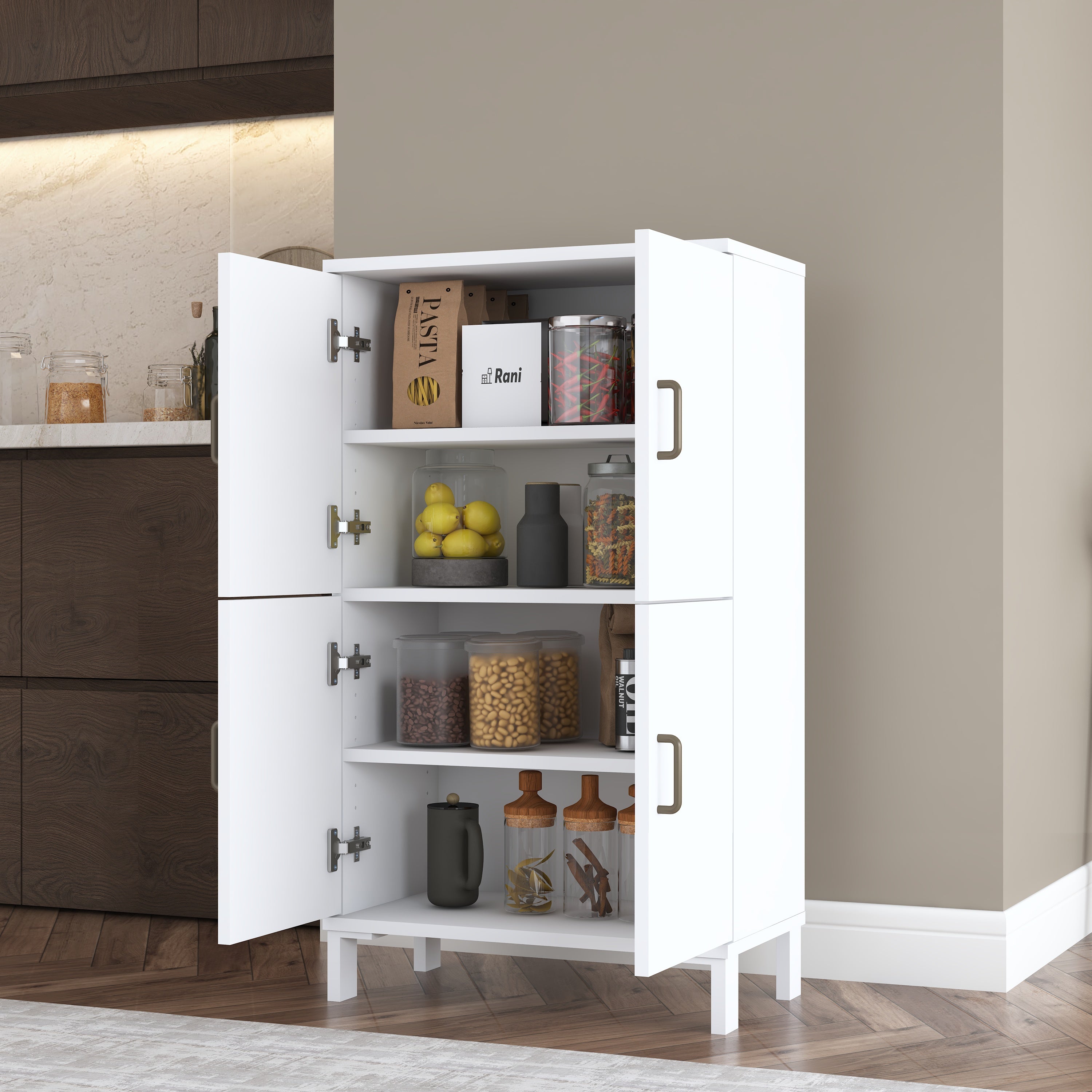 Rani KC116 Banyo Dolabı 4 Kapaklı 3 Raflı Çok Amaçlı Dolap Beyaz