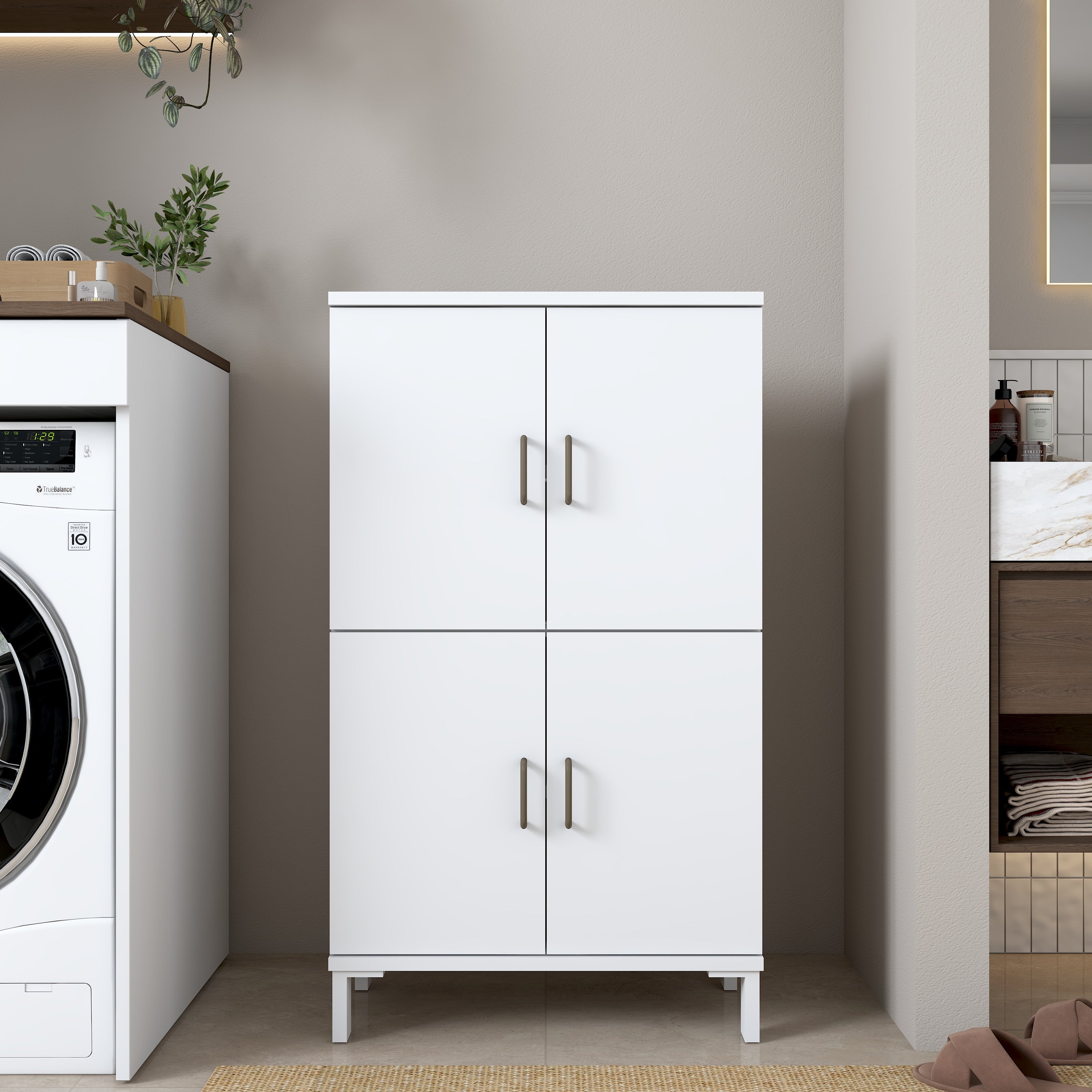 Rani KC116 Banyo Dolabı 4 Kapaklı 3 Raflı Çok Amaçlı Dolap Beyaz