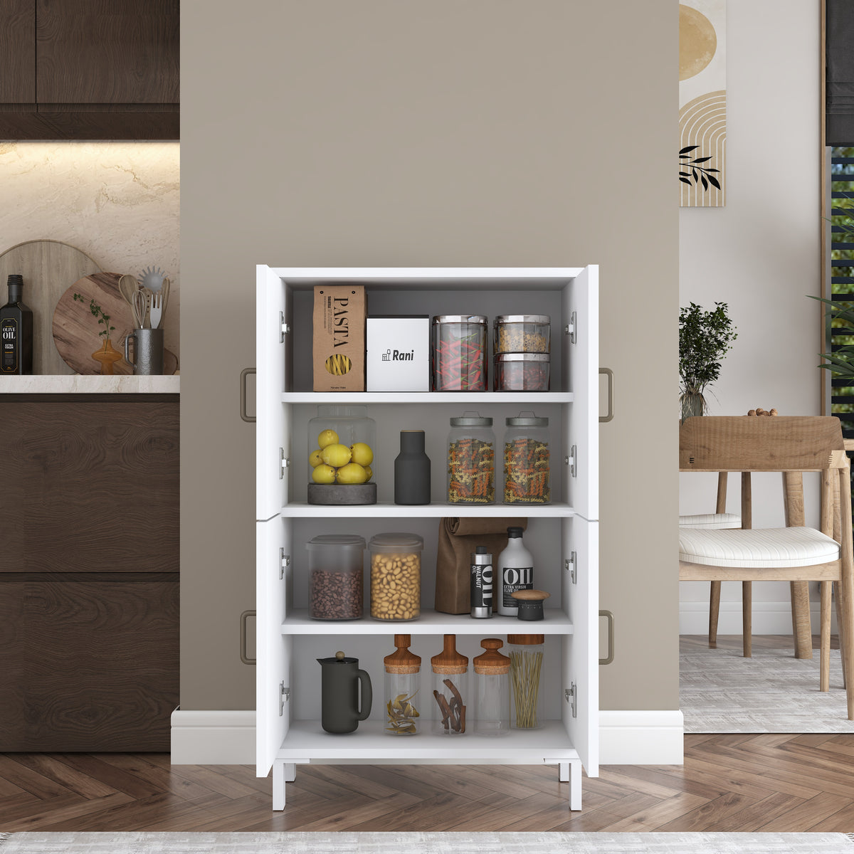 Rani KC116 Banyo Dolabı 4 Kapaklı 3 Raflı Çok Amaçlı Dolap Beyaz