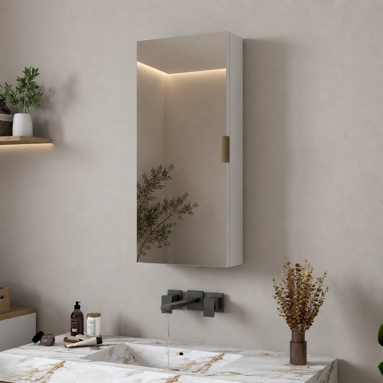Rani KB109 Aynalı Banyo Dolabı Raflı Çok Amaçlı Dolap Beyaz