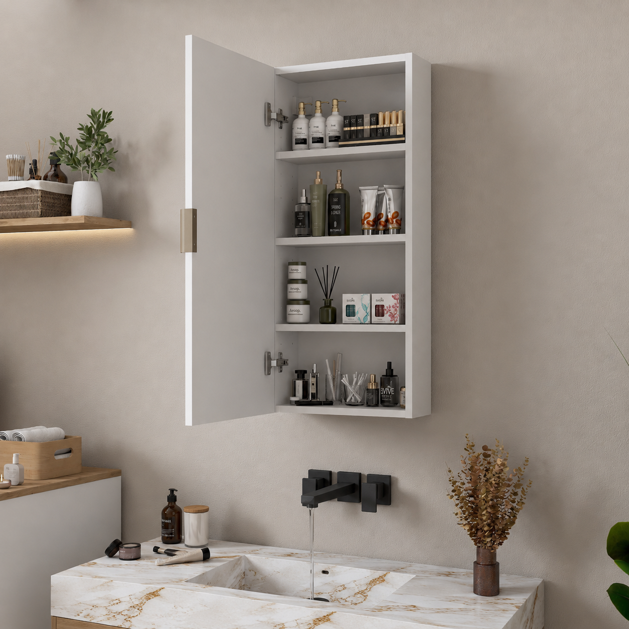 Rani KB109 Aynalı Banyo Dolabı Raflı Çok Amaçlı Dolap Beyaz