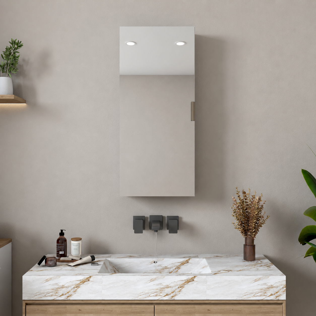 Rani KB109 Aynalı Banyo Dolabı Raflı Çok Amaçlı Dolap Beyaz