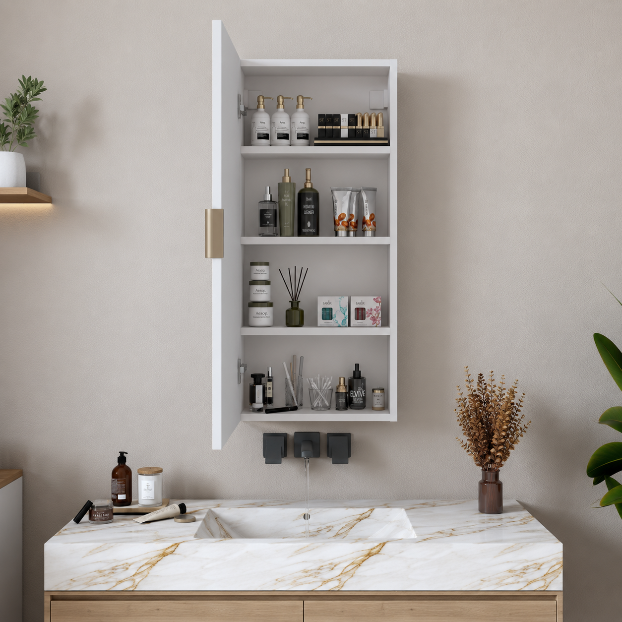 Rani KB109 Aynalı Banyo Dolabı Raflı Çok Amaçlı Dolap Beyaz