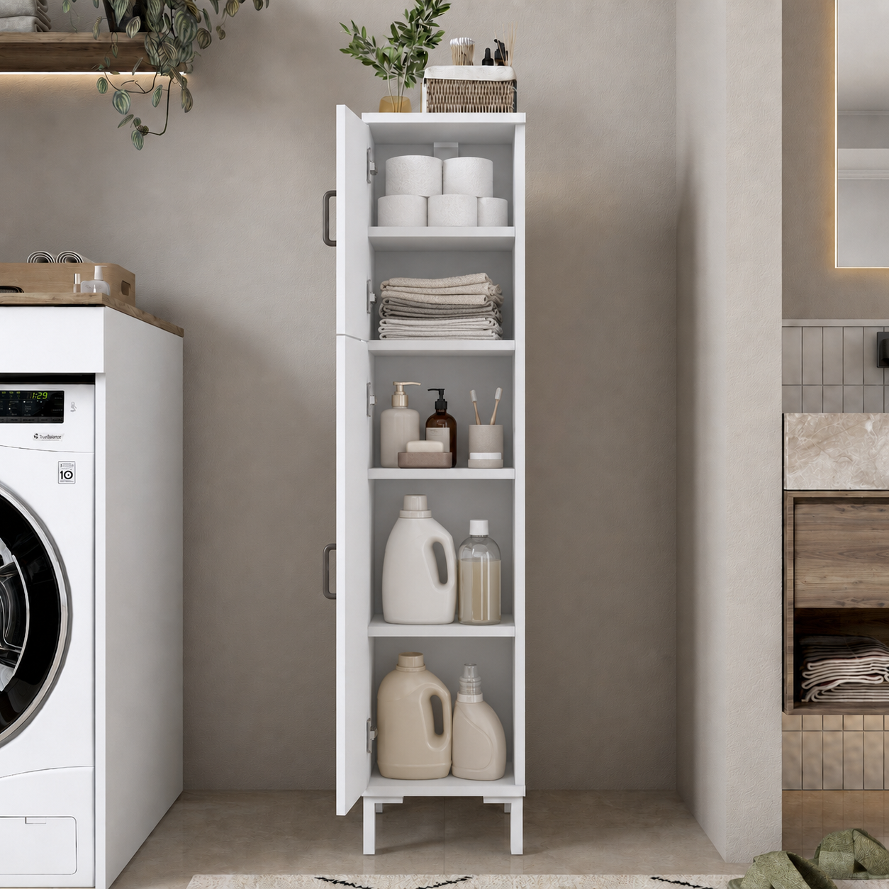 Rani KC115 Banyo Dolabı 2 Kapaklı 4 Raflı Çok Amaçlı Dolap Beyaz