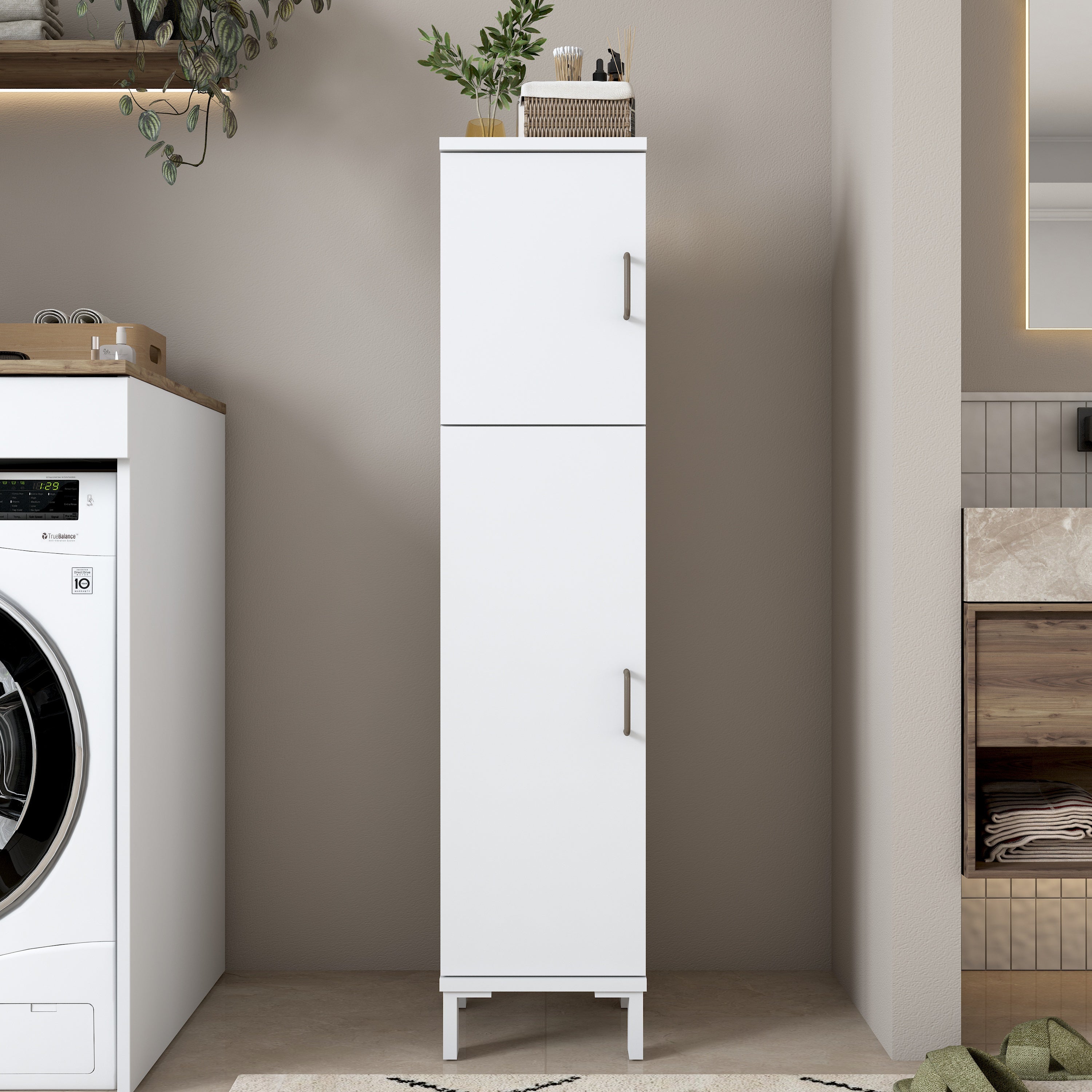 Rani KC115 Banyo Dolabı 2 Kapaklı 4 Raflı Çok Amaçlı Dolap Beyaz