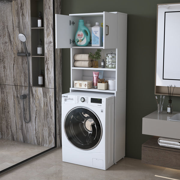 Rani KD140 Çamaşır Makinesi Dolabı 2 Kapaklı 2 Raflı Banyo Dolabı Beyaz